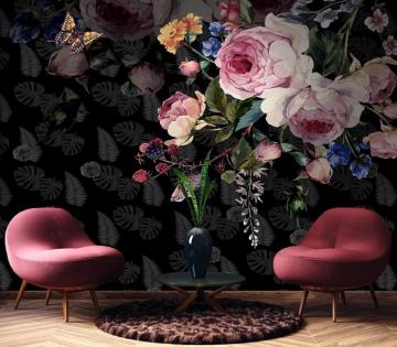 Amazon Murwall Dark Floral Wallpaper Pink Peony Flower Wall