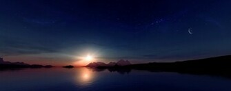 Wallpaper The Sun Sunset Mountains Moon Stars Reflection