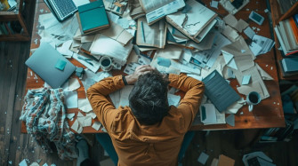 Overwhelmed Individual Among Chaos Wallpaper
