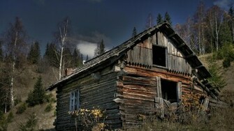 Abandoned Log Cabin On A Mountainside Hq Wallpaper