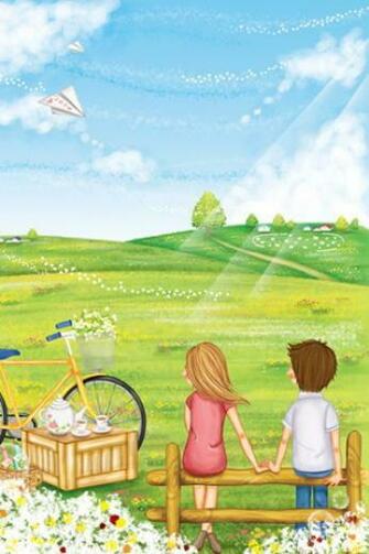 Romantic Couple Cartoons iPhone HD Wallpaper