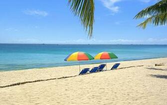 Umbrellas And Chairs On The Empty Beach Wallpaper