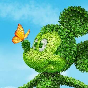 Wallpaper Mickey Mouse Grass Flowers Butterfly