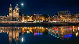 Desktop Wallpaper Amsterdam Netherlands Moon Reflected
