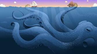 Giant Octopus Attacking The Ships Wallpaper