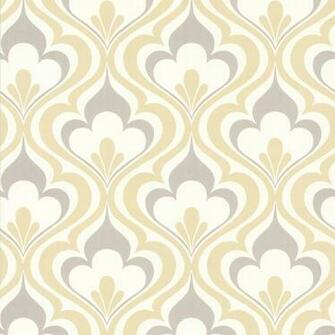 Yellow Gray Damask Wallpaper