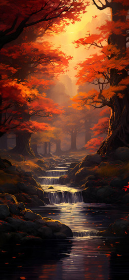 Stream In The Red Autumn Forest Wallpaper Fall iPhone