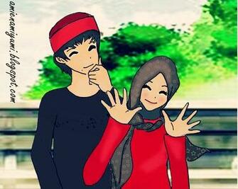 Cute Muslim Couple Cartoon Drawing Anime
