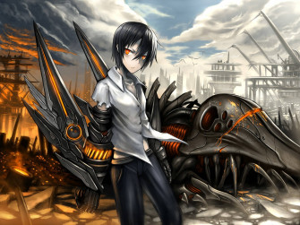 Anime Boy Gaming With Cyborg Wallpaper