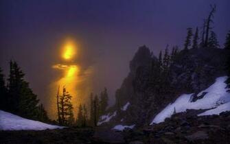 Crater Lake Oregon Dawn Sunrise Rocks Trees Reflection Wallpaper