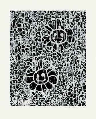 Murakami X Madsaki Flowers Black A Silkscreen Print Takashi