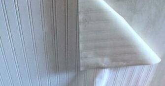 Bead Board Wallpaper Once It S Up Trimmed With A Chair Rail And