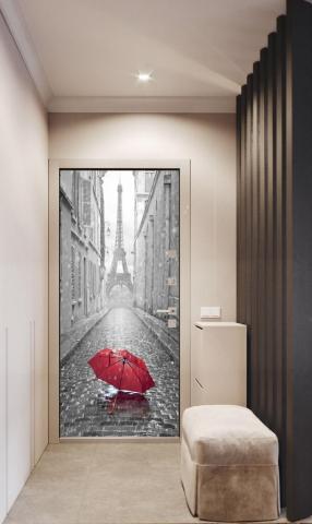 3d Grey Alley Red Umbrella Door Self Adhesive Murals