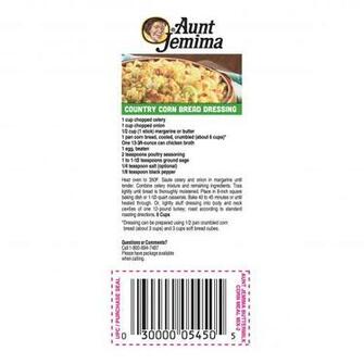 Aunt Jemima Cornbread Dressing Recipe On Bag With Image