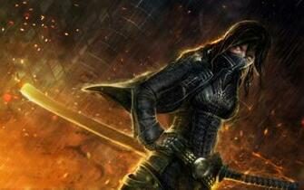 Black Suit Katana Female Girl Anime HD Wallpaper Desktop Pc Background