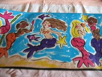 Vintage Seabrook Mermaid Fish Wallpaper Boarder Blue Whimsical Fantasy
