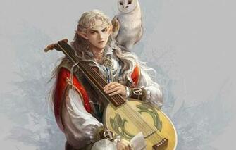 Wallpaper Owl Bird Elf Art Guy Ears Bard Lute Image For