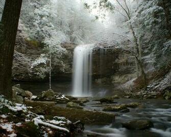 Waterfall Forest Rocks Winter Desktop Pc And Mac Wallpaper