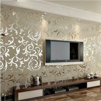 Gold Silver Cream Flock Velvet Victorian Damask Wallpaper Roll