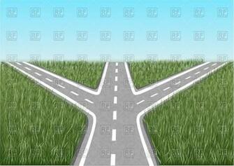 Crossroads With Grass And Blue Sky Objects Royalty