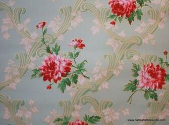 S Vintage Wallpaper Dark Pink Floral On Mint Green W A L P