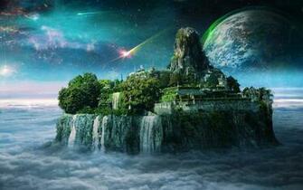 Magic Island Planet Clouds Sky Wallpaper
