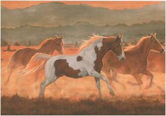 Beautiful Galloping Horses In The Wild Green Wallpaper Border