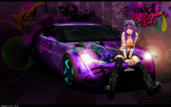 Wall Cars Purple Cleavage Graffiti Yamashita Shunya Hair