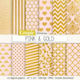 Pink And Gold Digital Paper Background W