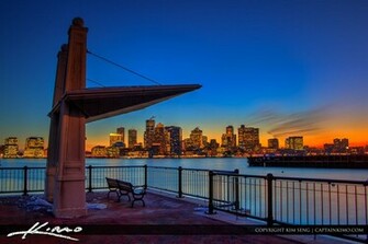 Boston Skyline Sunrise City From Piers