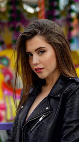 Leather Jacket Girl Model Pink Lips Blonde Wallpaper