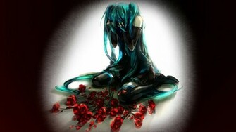 Anime Vocaloid Blue Cute Girl Hatsune Miku Flower Wallpaper