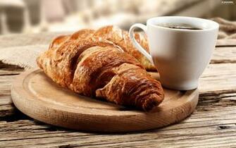 Cup Croissant Coffee For Desktop Wallpaper