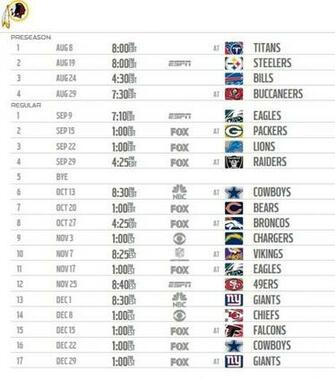 Washington Redskins Schedule