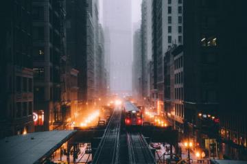 Wallpaper Street Light City Cityscape Night Train
