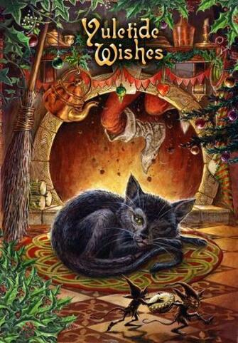 Yule Black Cat Cute Art Mythical Comic Wicca Fantasy Dark