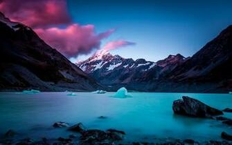 Pink Clouds Over Icy Lake In The Mountains HD Wallpaper