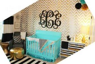 Gold Stenciled Accent Wall In A Nursery Using The Ikat Zig Zag