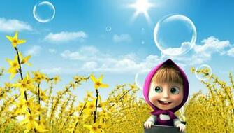 Bubbles Masha Soap And The Bear Cartoon Wallpaper
