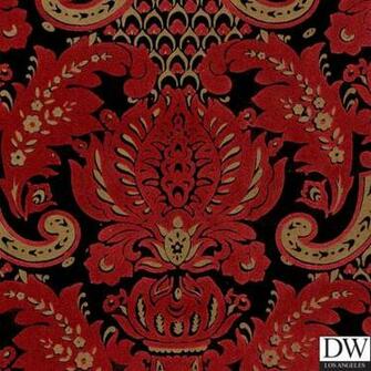 Victorian Flocked Velvet Wallpaper Red Flock On Gold Black