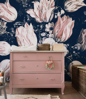 Floral Navy Wallpaper