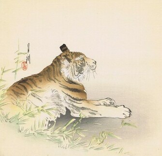 Tiger By Ogata Gekk Shishikiban Square Format Ukiyo E Wallpaper