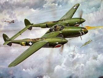 P38 Lightning Aircraft Hand Drawing Wwii