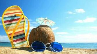 Beach Sandals Sunglasses Coconut Wallpaper Pictures