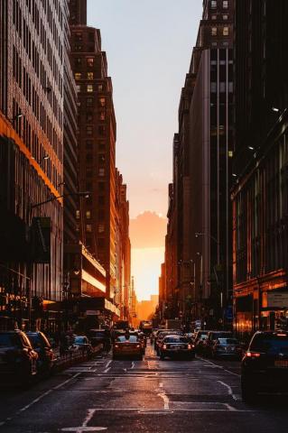 HD Wallpaper Red Sedan City Sunset New York Buildings Cars