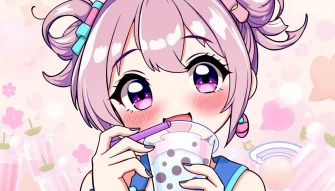 Cute Anime Girl Drinking Boba Wallpaper