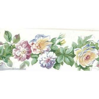 White Yellow Blue Roses Wallpaper Border