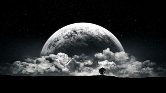Planet Moon Clouds Stars Night Black White Wallpaper HD