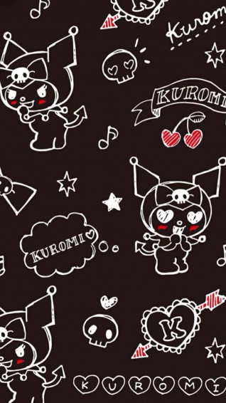 Kuromi iPhone Doodles On Black Wallpaper
