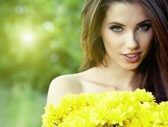 Beautiful Brunette Model Yellow Dress Desktop Pc And Mac Wallpaper